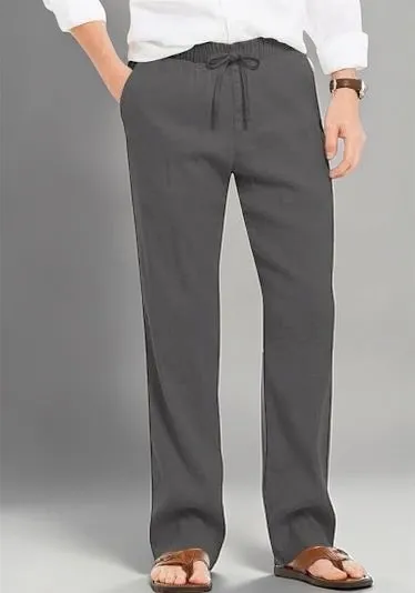 Relaxed Fit Drawstring white Linen Pants