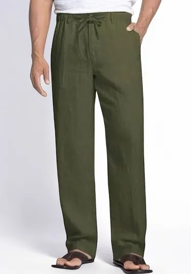 Relaxed Fit Drawstring white Linen Pants