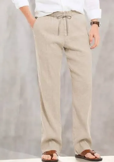 Relaxed Fit Drawstring white Linen Pants